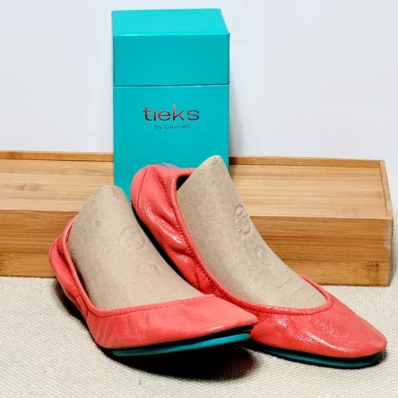 Tieks by Gavieli Poppy Tangerine Italian Leather Ballet Flats with Box (9) - Picture 2 of 9